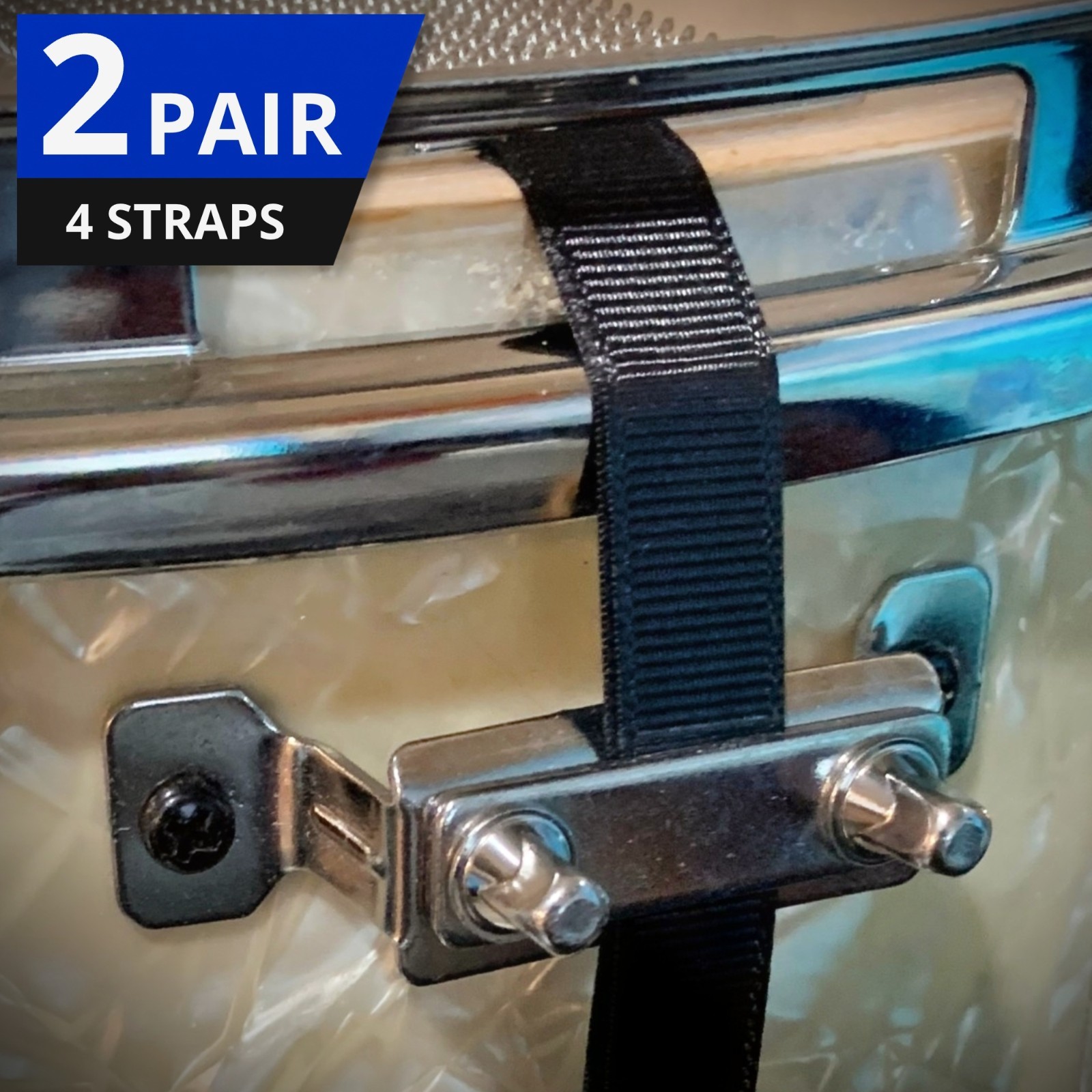 2 Pair Black Snare Drum Replacement Straps for Snare Wires