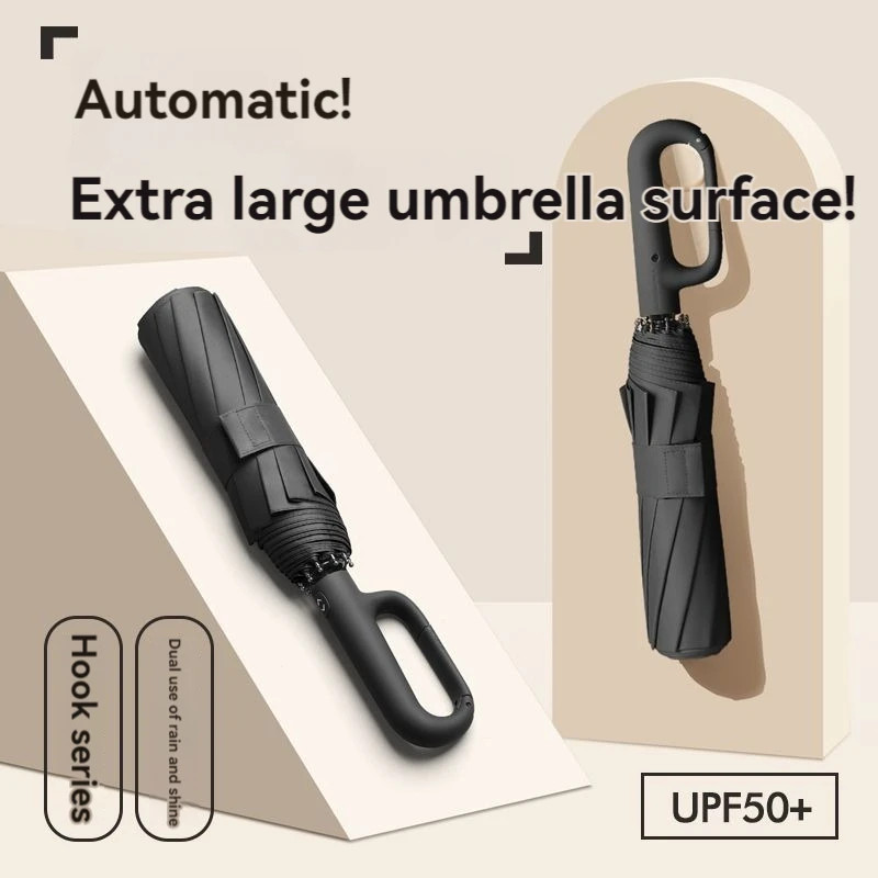 Automatic Folding Umbrella 20 Rib Extra Large Ring Buckle Windproof UV Sun Rain