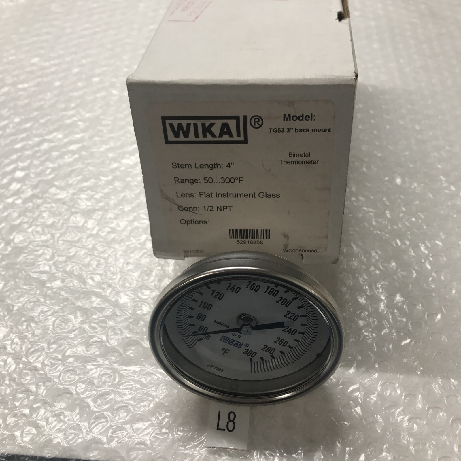 Wika TG53 Bimetal Thermometer 3” Back Mount 50-300 Range Conn: 1/2 NPT