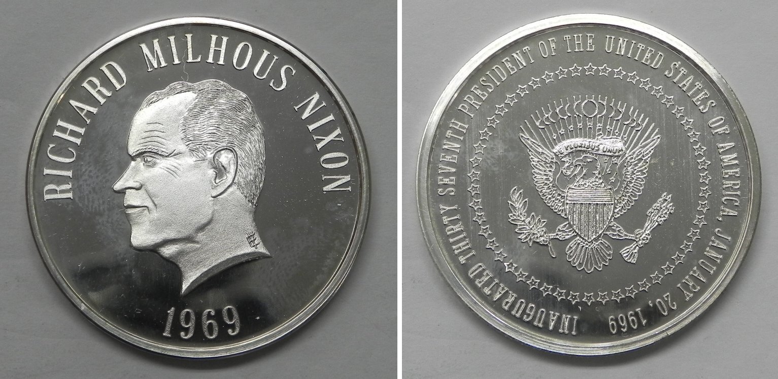 X5923 1969 Richard Nixon Inauguration 1 oz .999 Proof Silver Round, only 500 mtg