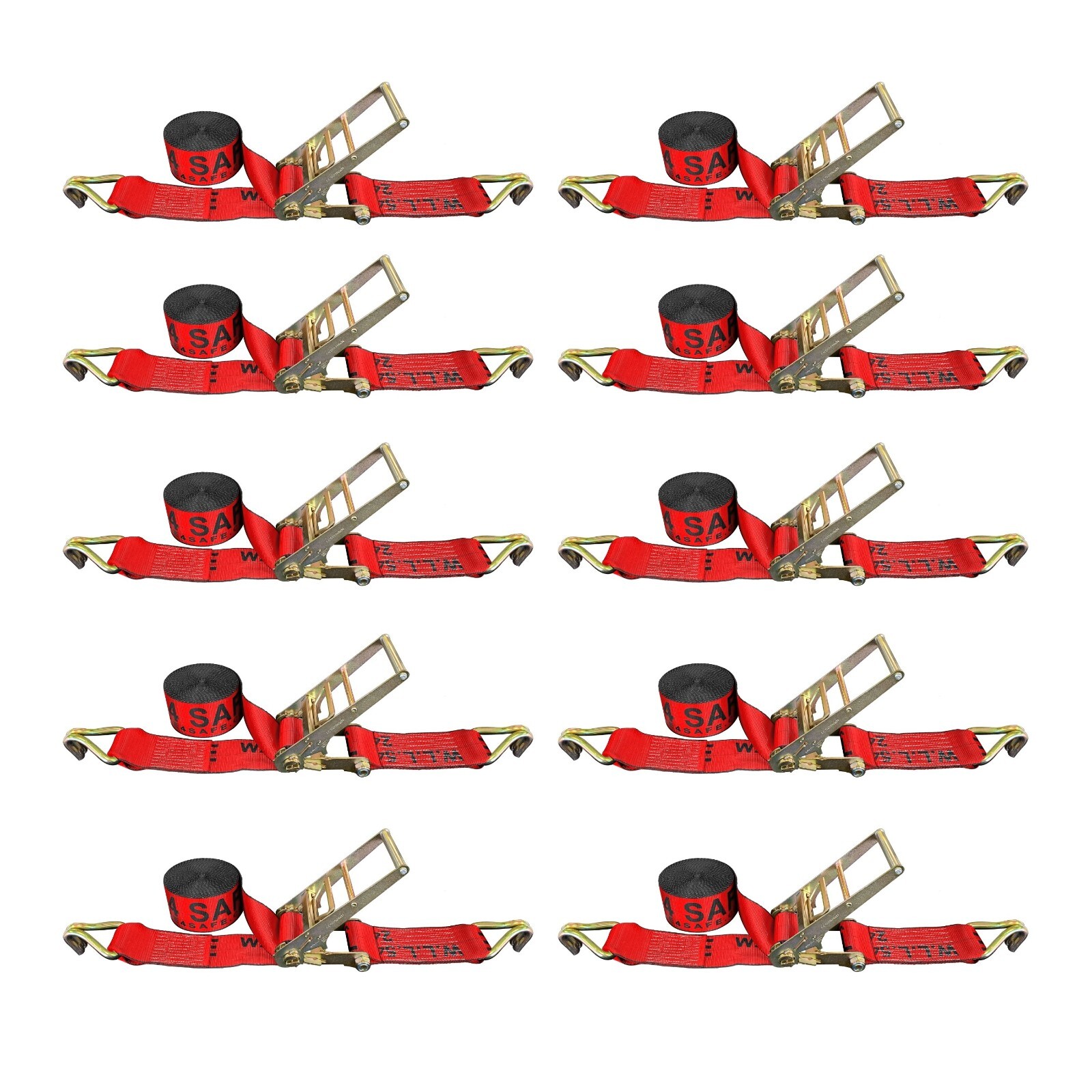 10 Pack Heavy Duty 3" x 30' Ratchet Tie Down Strap w/ J Hook WLL 5400 LBS RED