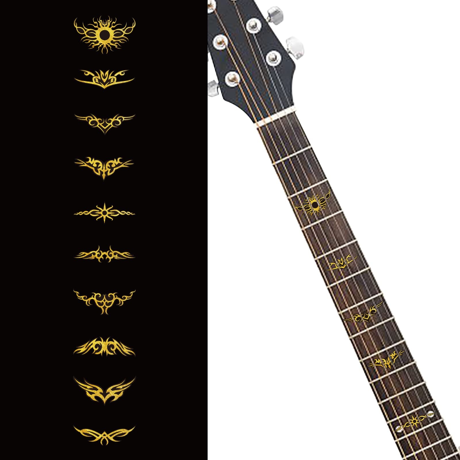 PLIGREAT 2 Pcs Guitar Inlay Stickers, Fretboard Markers Golden Gold