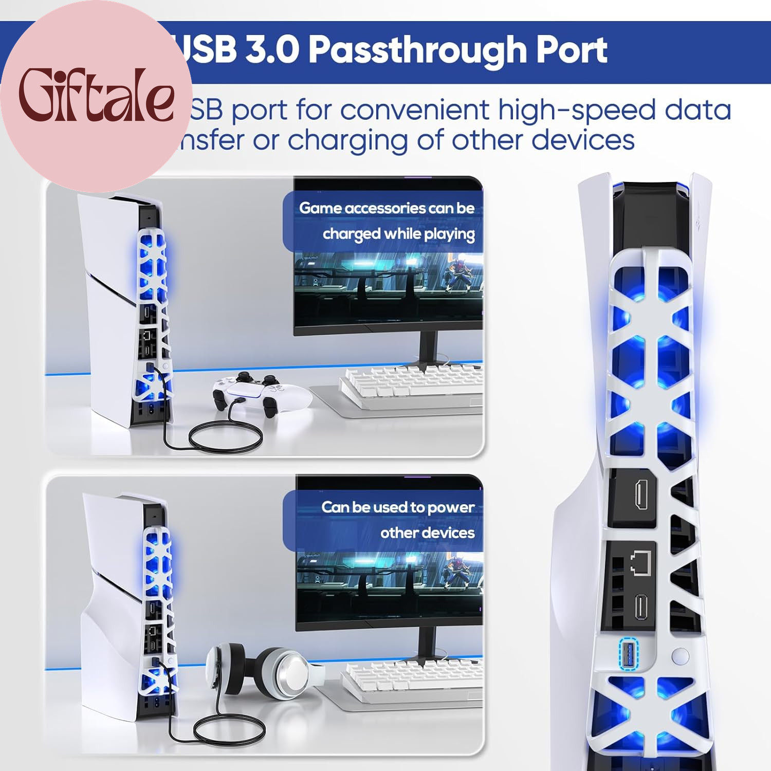 Cooling Fan for PS5 Slim Console, Quiet Cooling System with Memory Function and