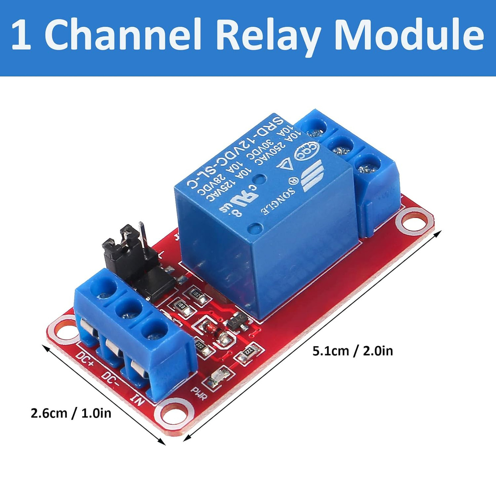 12V Relay Module 1 Channel, Optocoupler Isolation, Support High Low Level, AC/DC