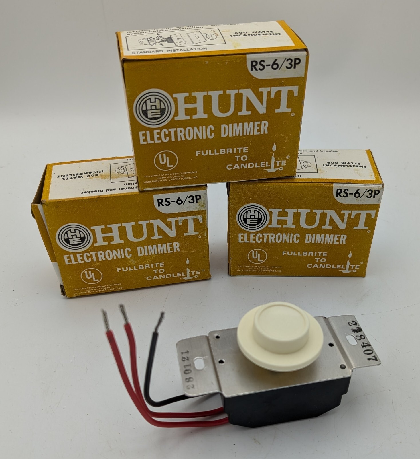 Vintage NOS Lot 3 HUNT Electronic Dimmer RS-6 3P Fullbrite to Candlelite USA