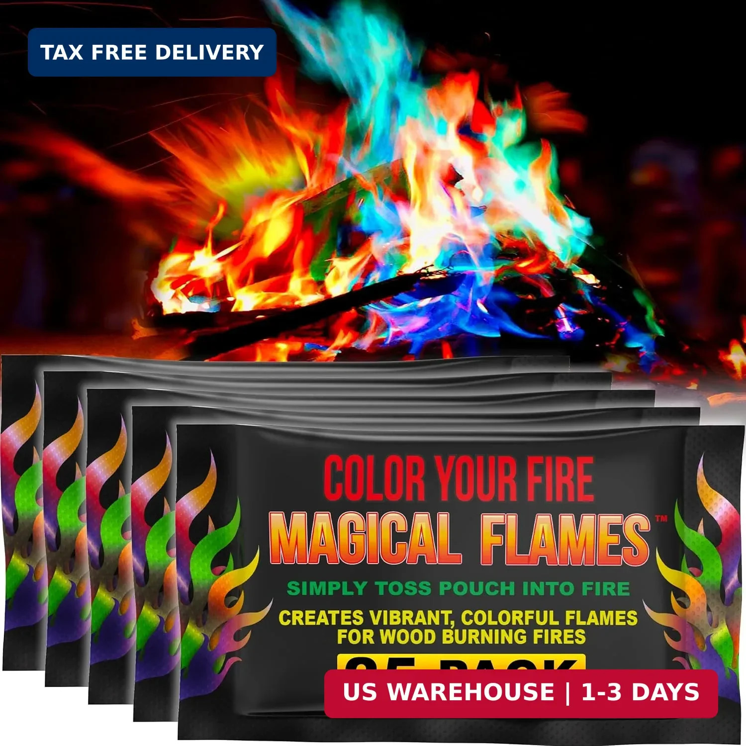 Magical Flames Fire Color Packets (25 Pack), Vibrant Multi-Color Fire for Fire P
