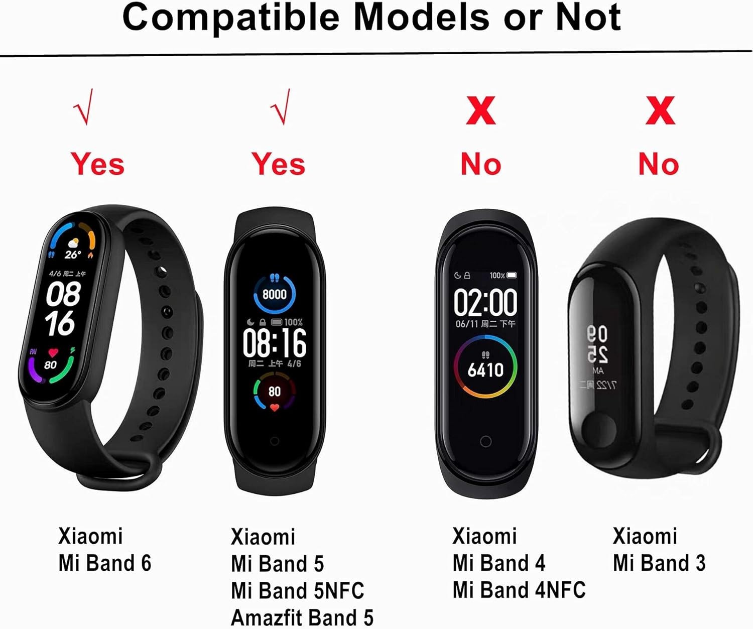 Durable Rubber Strap for Xiaomi Mi Band 5/6/7 - Adjustable & Comfortable Fit