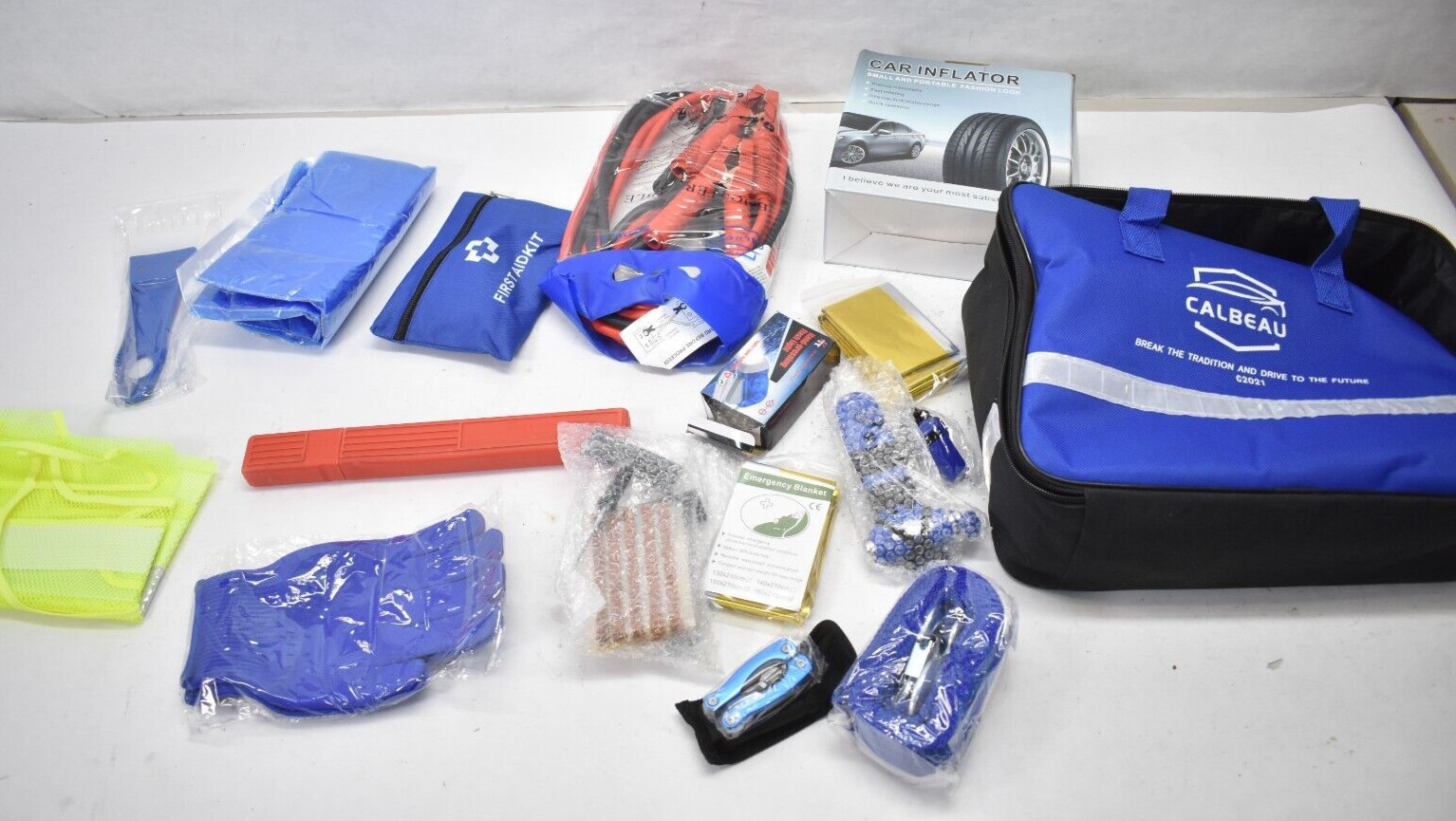 Calbeau Car Emergency Kit Roadside Safety Pack w Air Compressor/Jumper Cables
