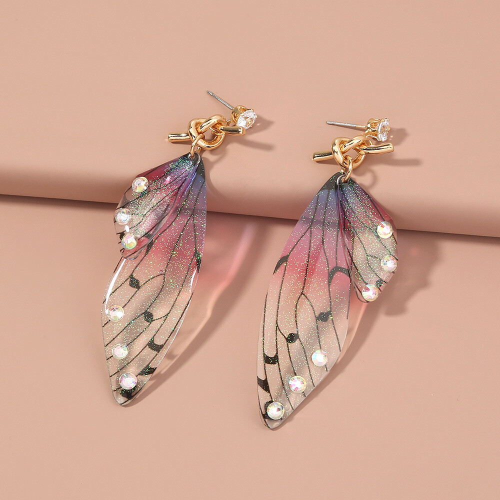 Bohemian Dangle Crystal Earrings Butterfly Wings Tassel Handmade Boho Style