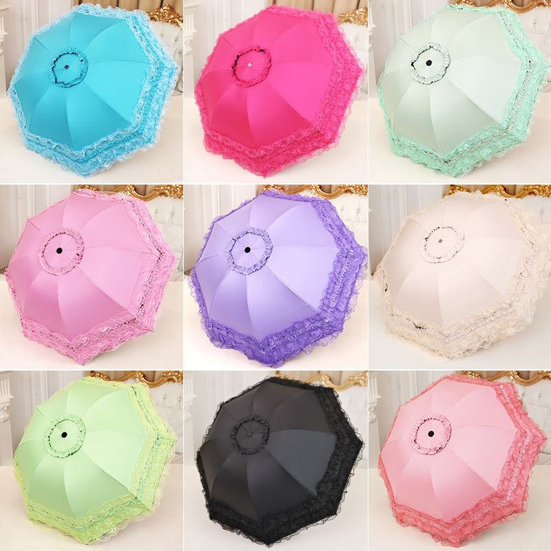 Anti UV Sun/Rain Pagoda 3 Folding Umbrella Lace Lacework Princess Bridal Wedding