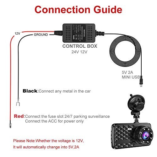 Universal Dash Cam Hardwire Kit Micro/Mini USB 12-24V to 5V