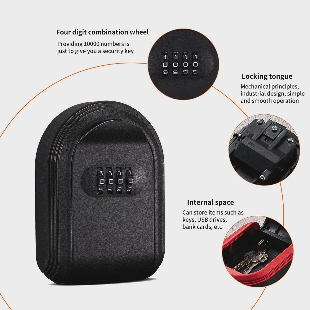 Black ABS Wall Mounted Key box 4-digit Password w/installation screw