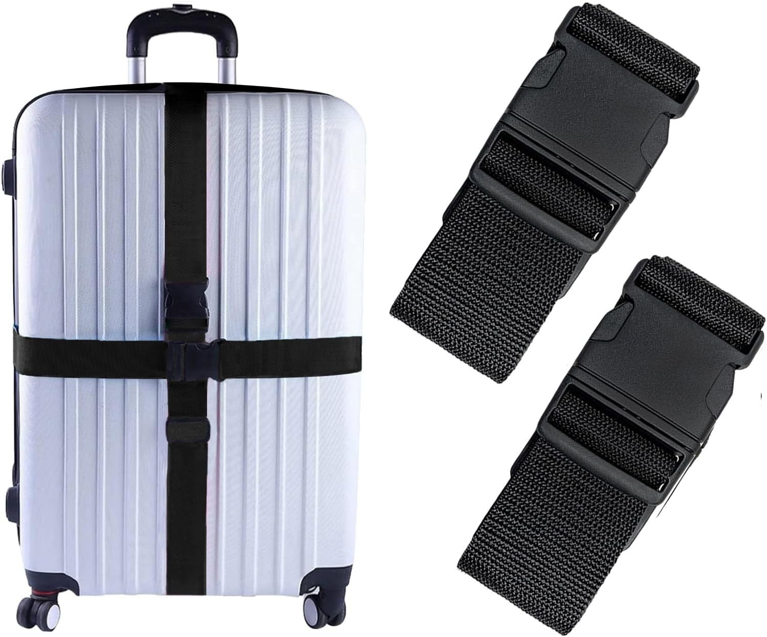 Adjustable 2-Pack Travel Suitcase Straps with Quick Release Buckle - Black