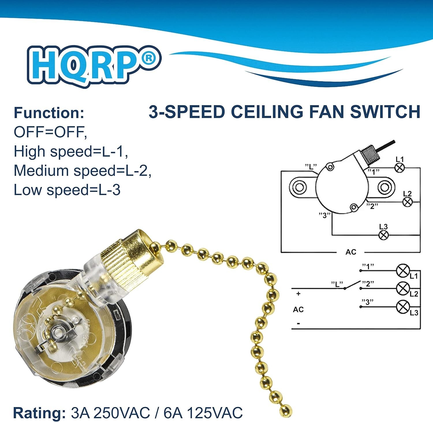 Ceiling Fan Pull Chain 3-Speed Control Switch for Angelo Brothers Ceiling Fan