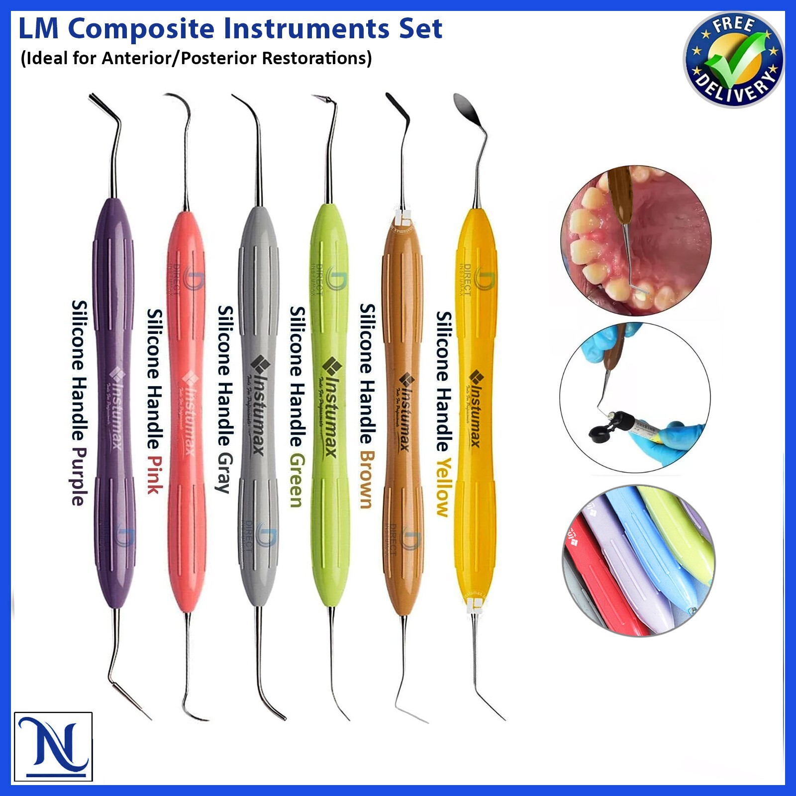 Dental Composite Filling Instruments LM Set Silicone Handle Colorful 6Pcs