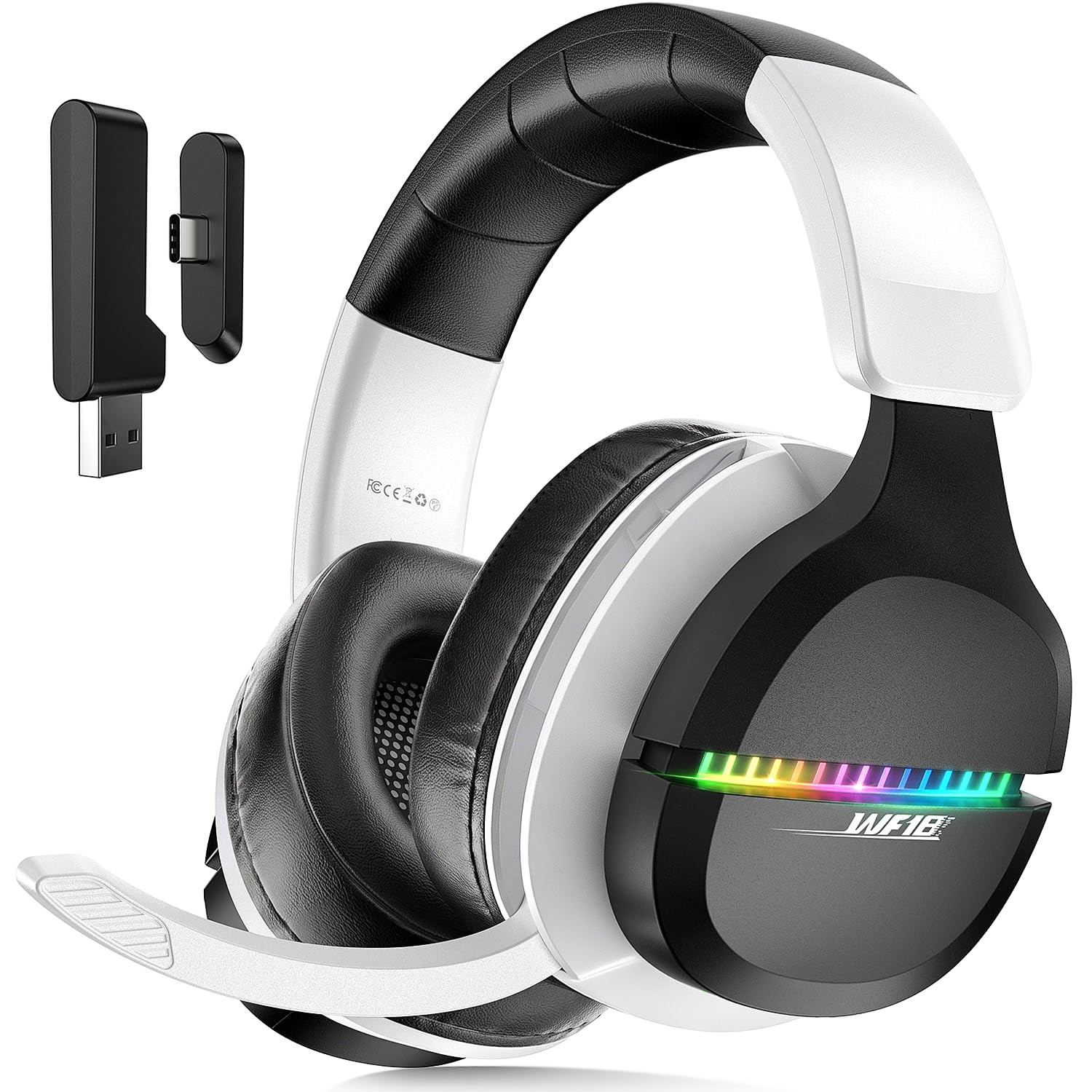 Wireless Gaming Headset for PS5 PC Black White 2.4GHz BT Gaming Headphones PC