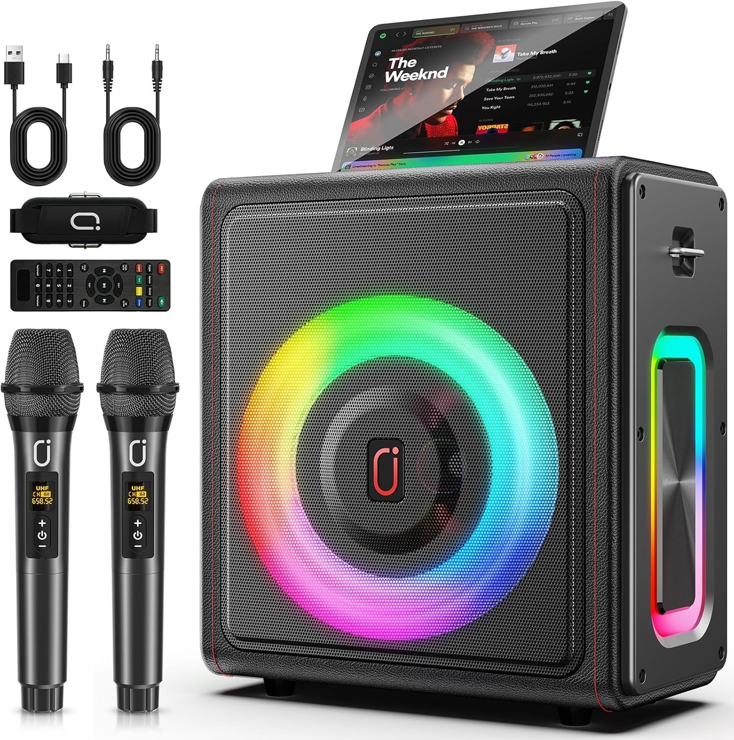 PPMIC Karaoke Machine, Portable Bluetooth 5.3 Speaker with 2 Wireless Microphone