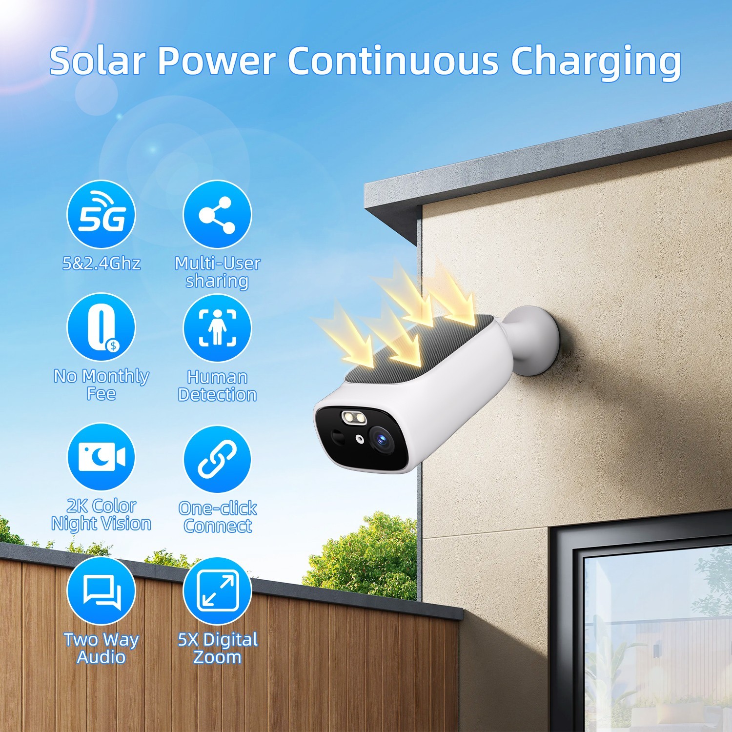 2K Solar Battery Powered Wireless WiFi Outdoor Home Security Camera