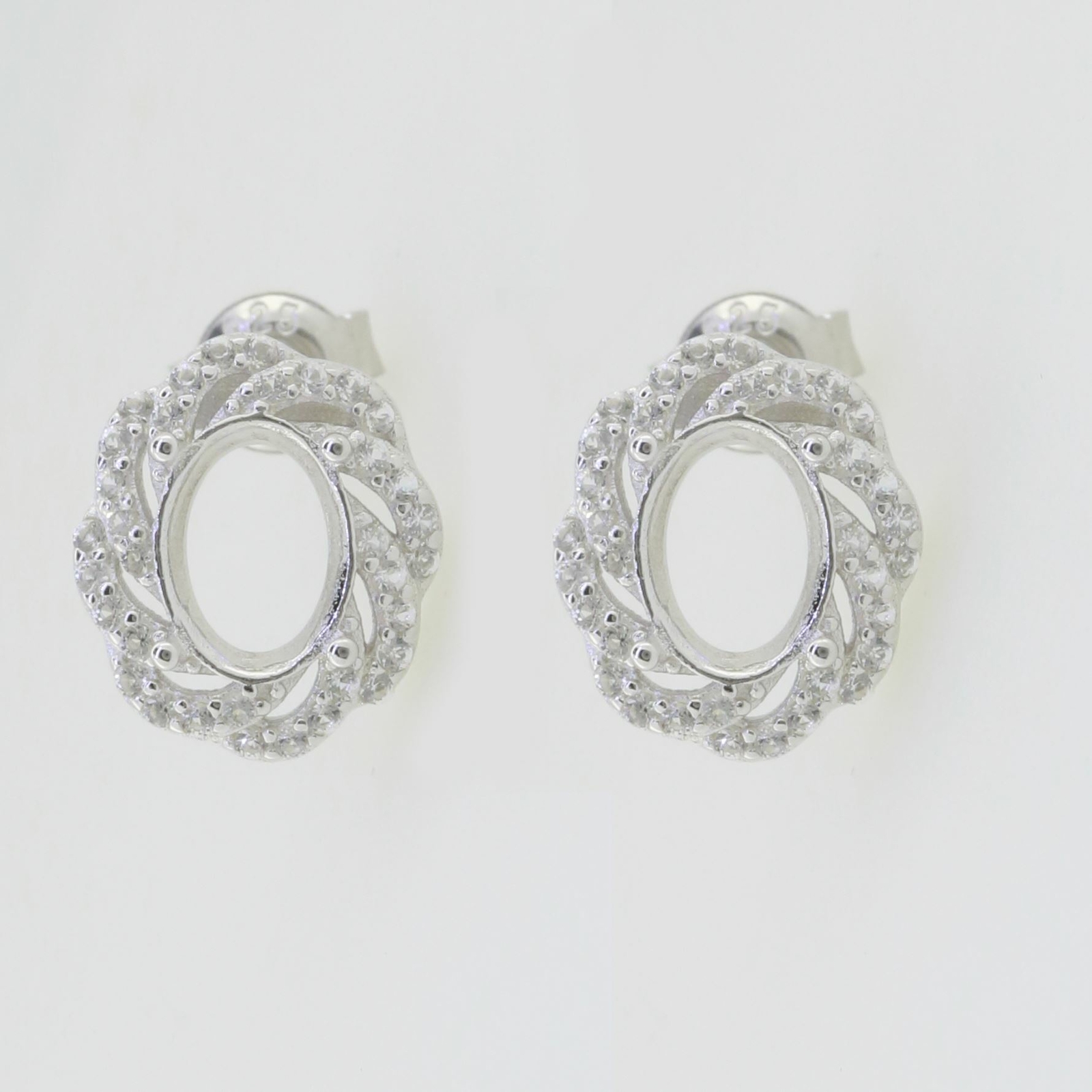 Sterling Silver Semi Mount Earrings Setting Oval OV 8X6mm White Topaz