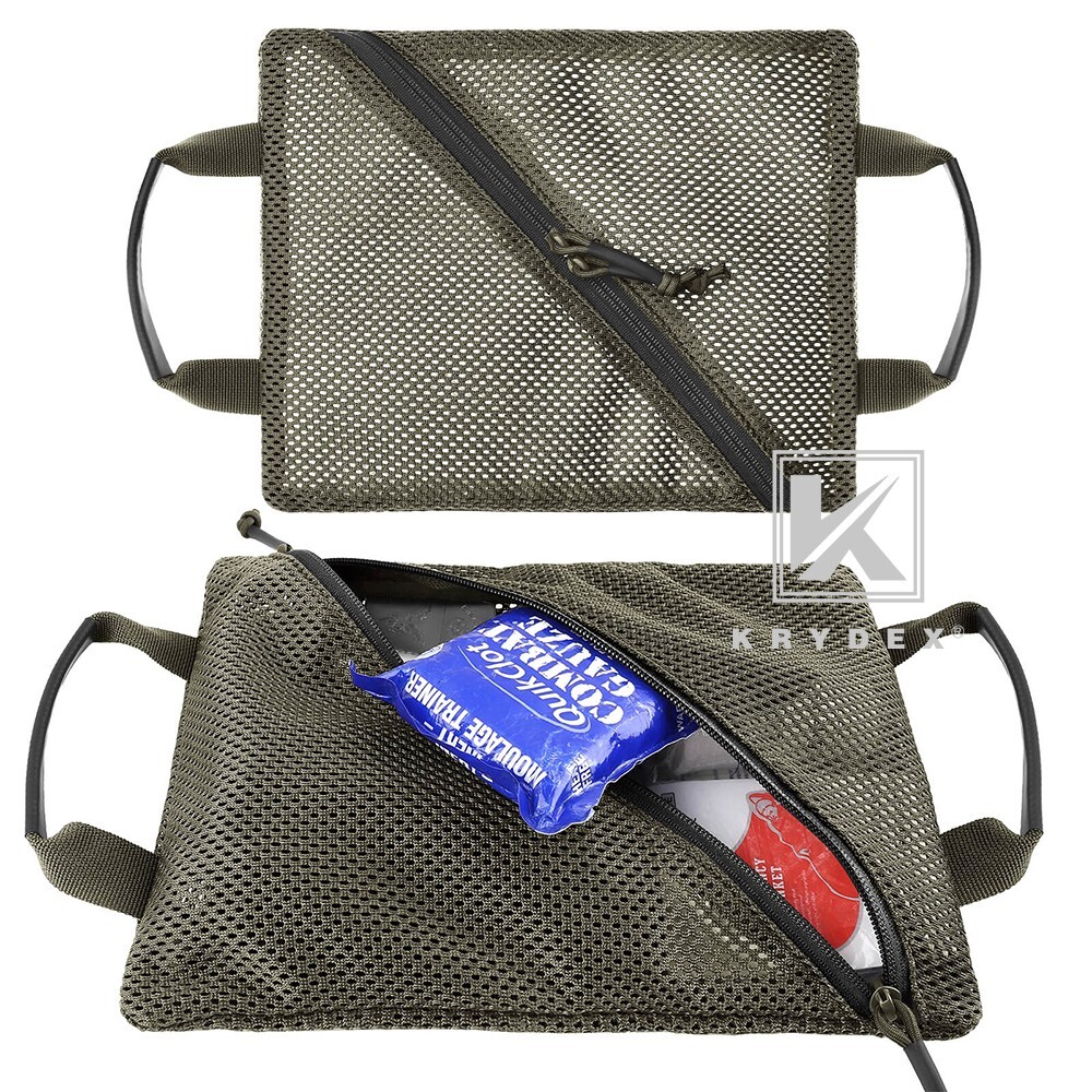 KRYDEX 2pcs Tactical Mesh Pouch Set Modular Storage Organizer Pockets Green BK