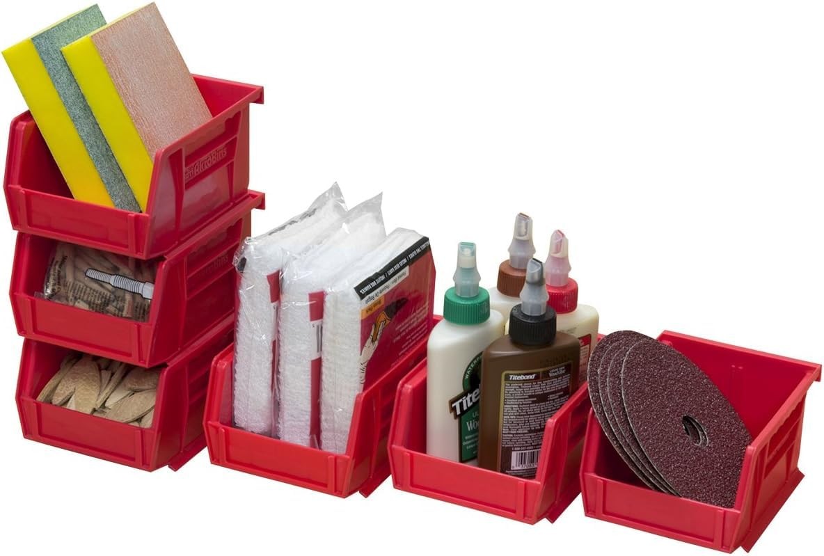 Akro-Mils 30210 AkroBins Plastic Storage Bins, Space-Saving 6 Pack, Red