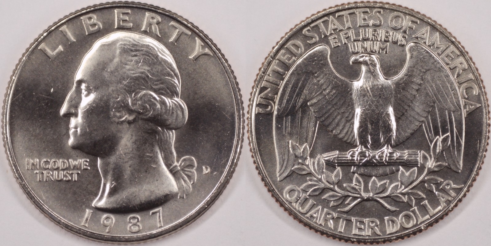 United States 1987 D 25 Cents Washington Quarter KM#164a Clad Eagle Arrows