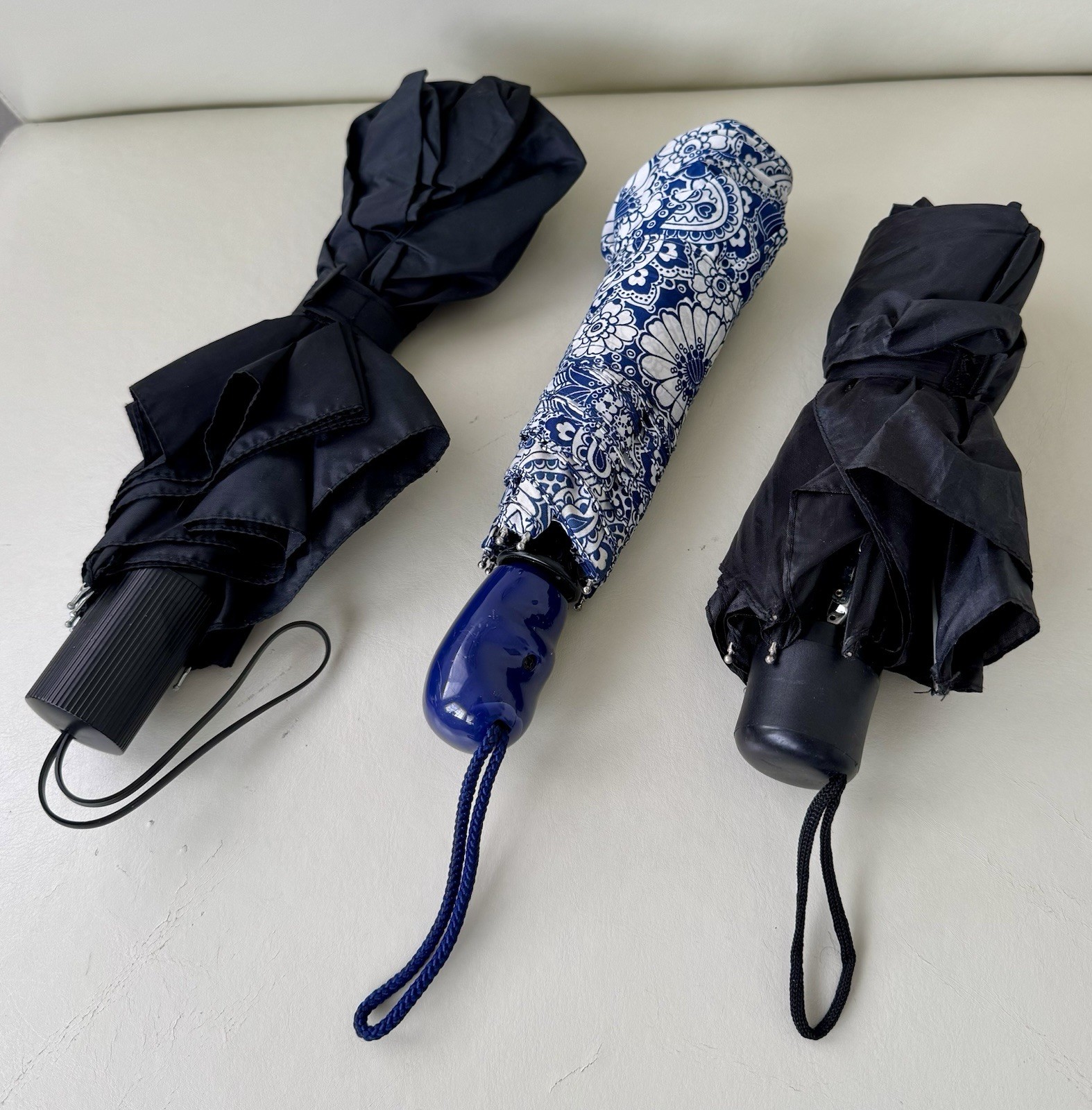 Lot of 3 Umbrella Spring Rain Travel Walk Storm Waterproof Black & Floral Design