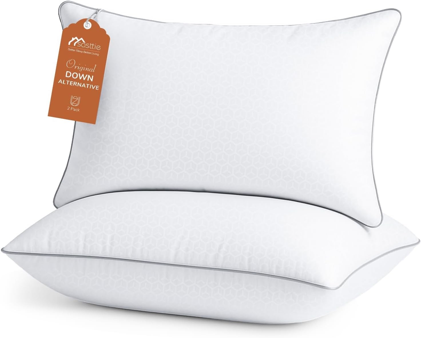 Sasttie Pillows Queen Size Set of 2, Bed for Side, Back, Queen, White