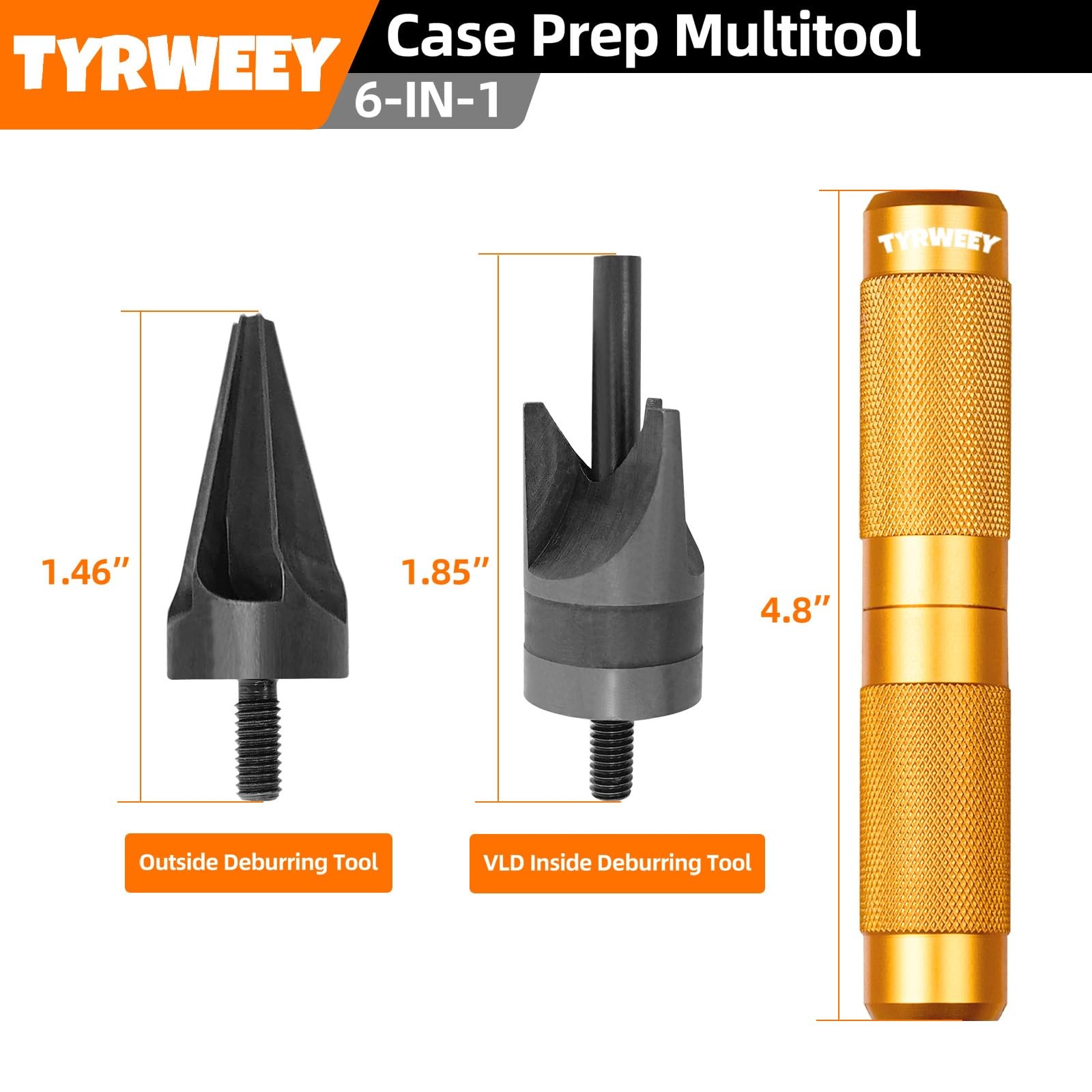 TYRWEEY Case Prep Multitool, Chamfer Deburring Tools for Reloading Orange
