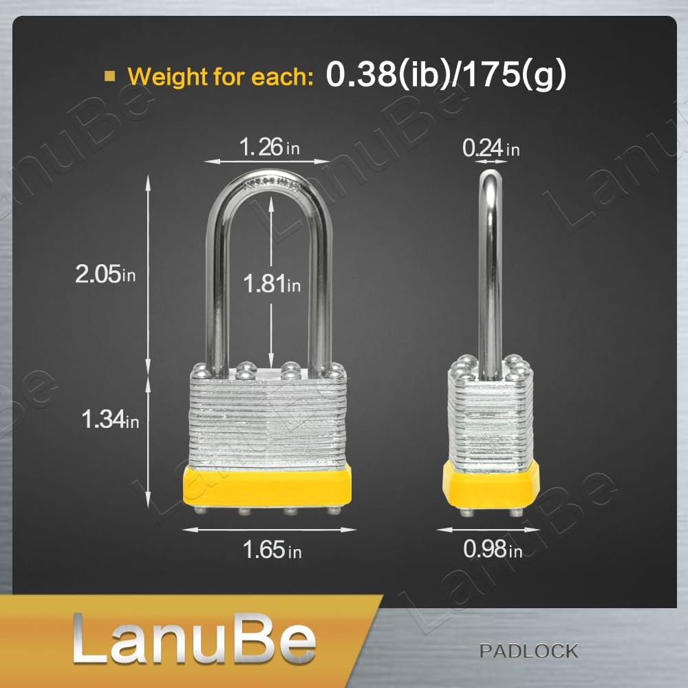 Lanube Lock Laminated Keyed Padlock 1-9/16 40Mm Keyed Alike Locks Long