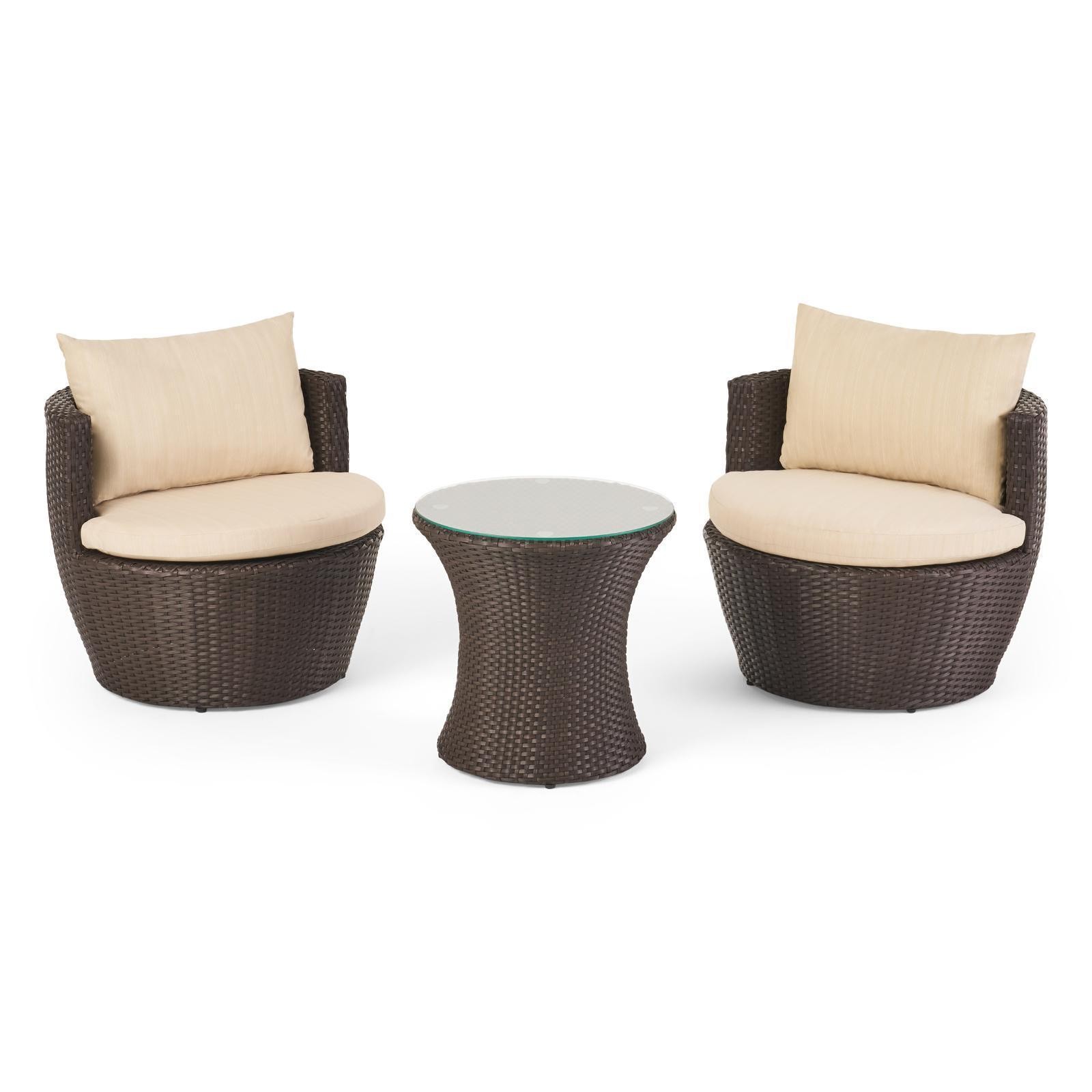 3PC Chat Set - All-Weather Wicker with Cushioned Seats, Aluminum