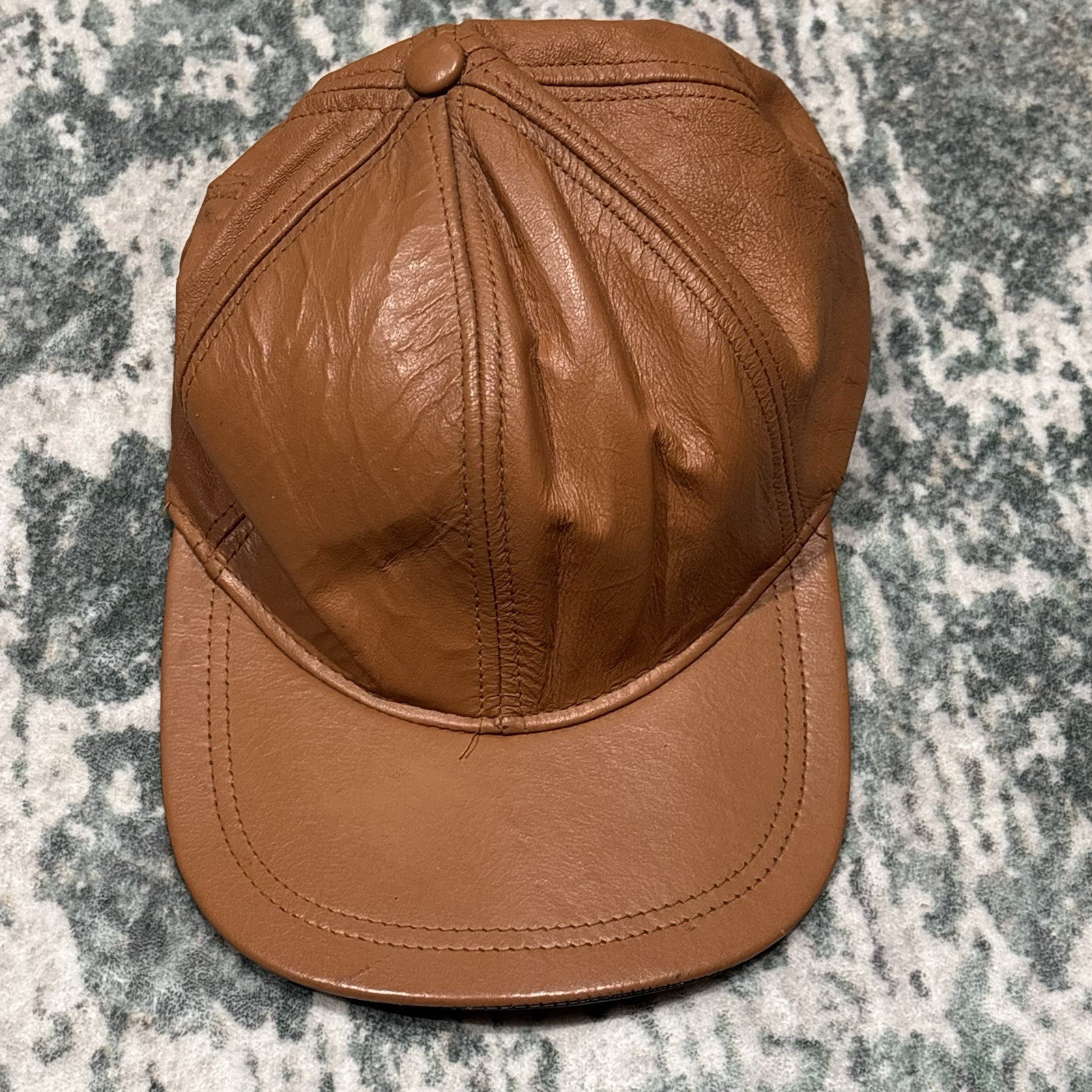 Vintage Leather Hat Metal Adjustable Clasp Golf Bag Logo Brown