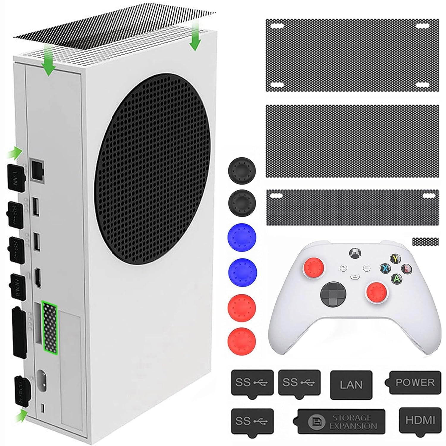 For Xbox Series S Dust Cover, Accessories with 4 Dust Covers and 7 Silicone Plug