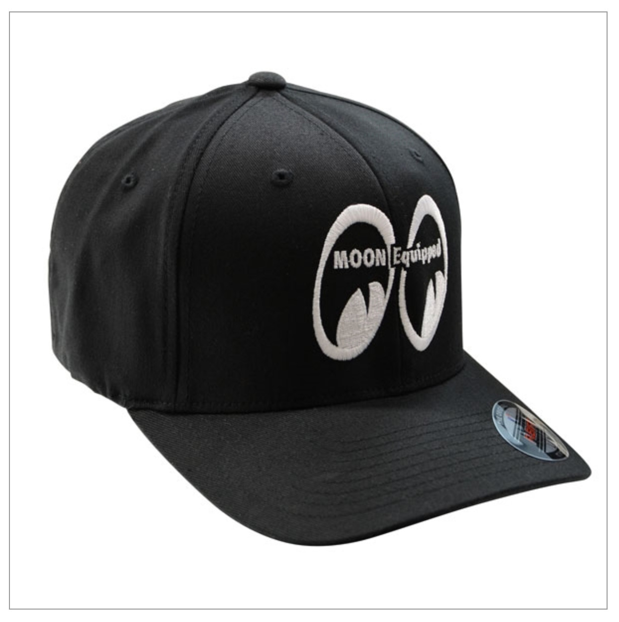 Men's Mooneyes Moon Equipped Black Hat Flex Fit with White Logo MQC027BK L/XL