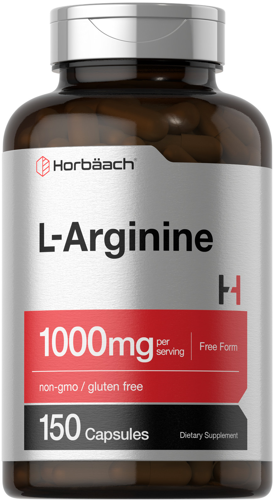 L Arginine 1000mg Capsules | 150 Count | Free Form | Non-GMO | by Horbaach