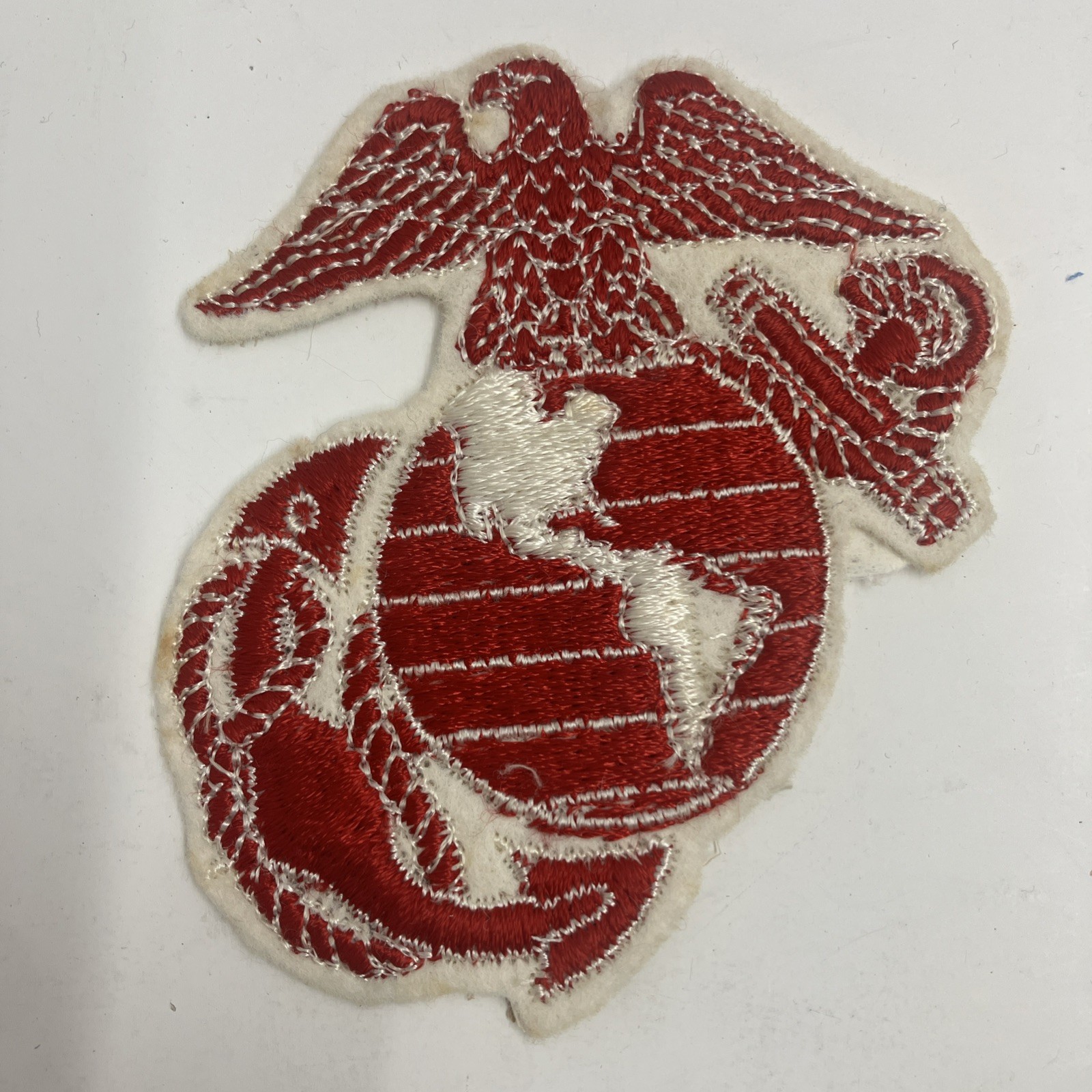 USMC Semper Fidelis EGA Eagle Globe Anchor Patch Marines Red/White Used