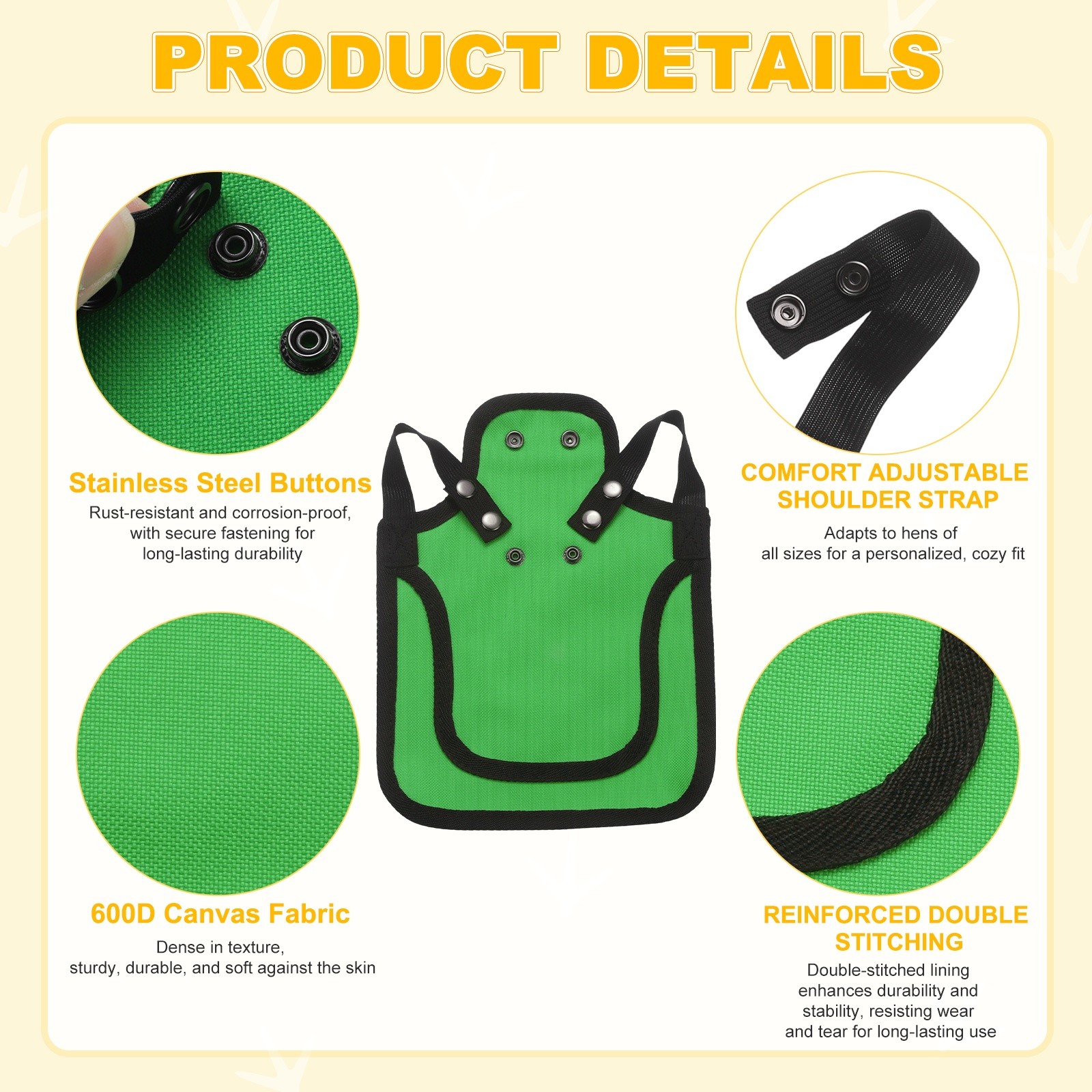 6-Pack Chicken Saddle with Adjustable Strap for Hens [Grass Green]