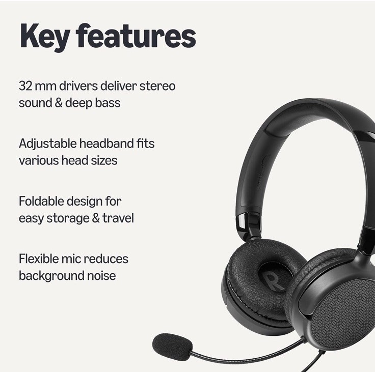 Amazon Basics On Ear Wired Computer Headset with Adjustable Microphone, 3.5mm Po