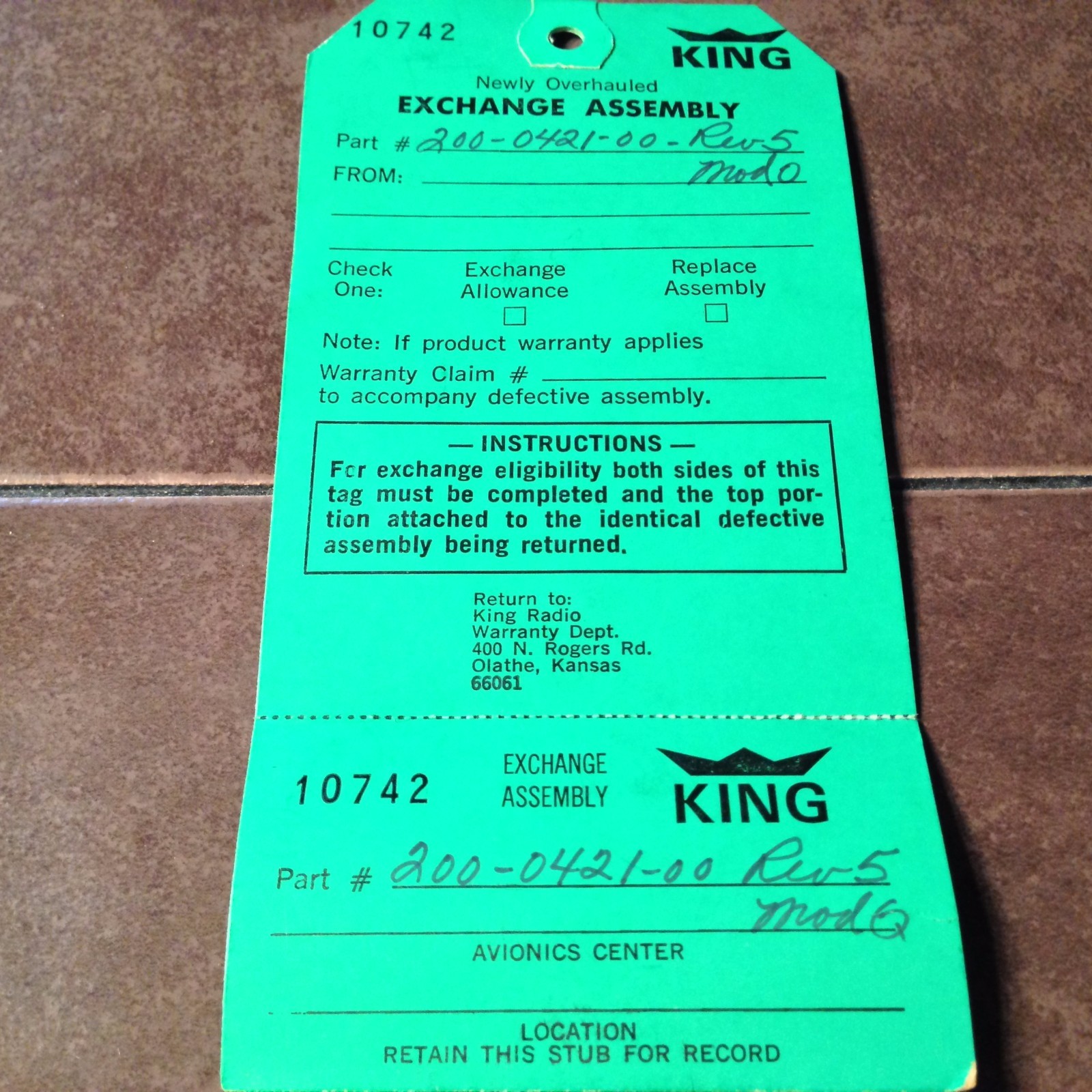 King KDM-705A Code Board 200-0421-00, NOS
