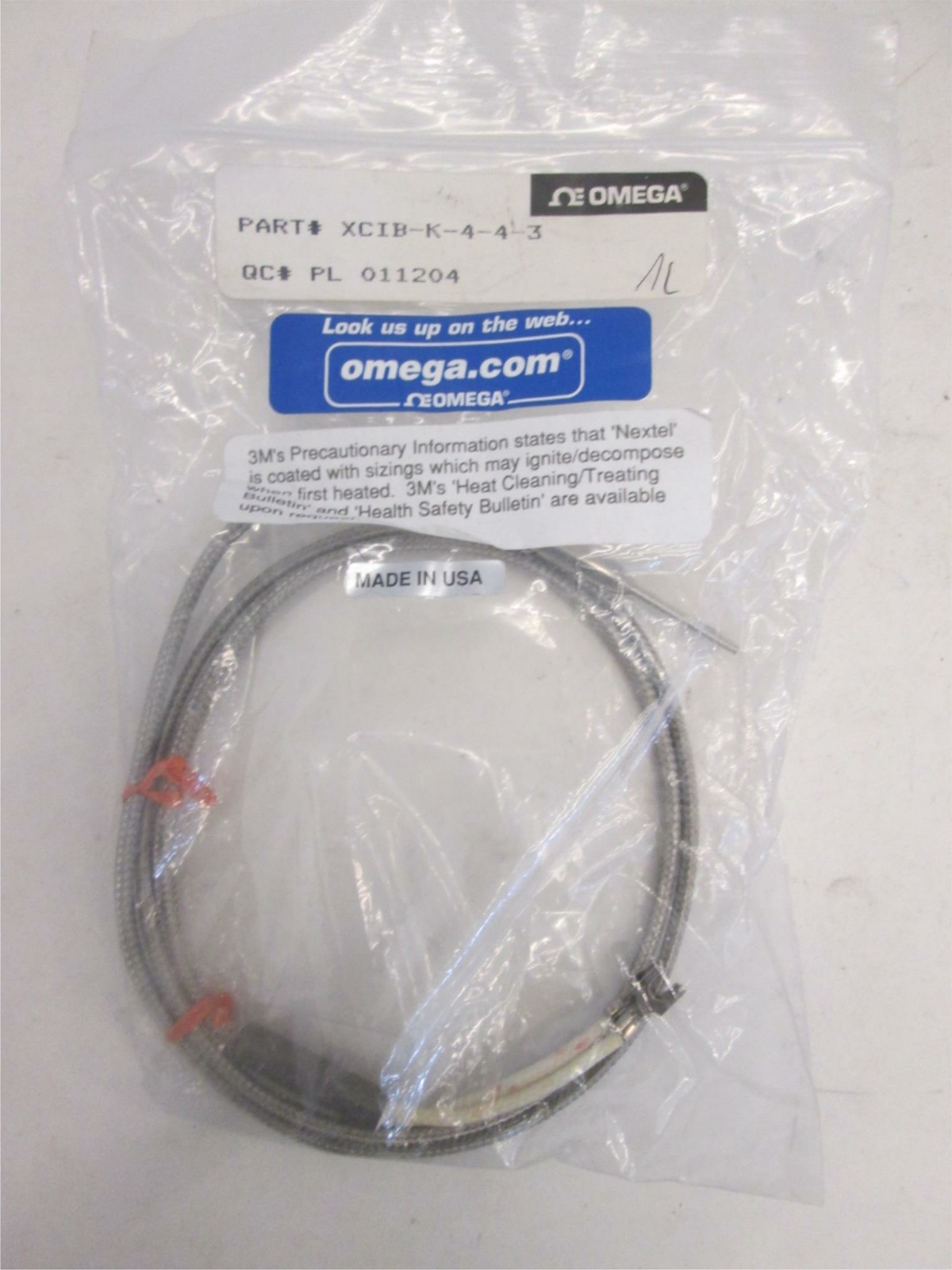 Omega, XCIB-K-4-4-3, Fiber Insulated Thermocouple, New