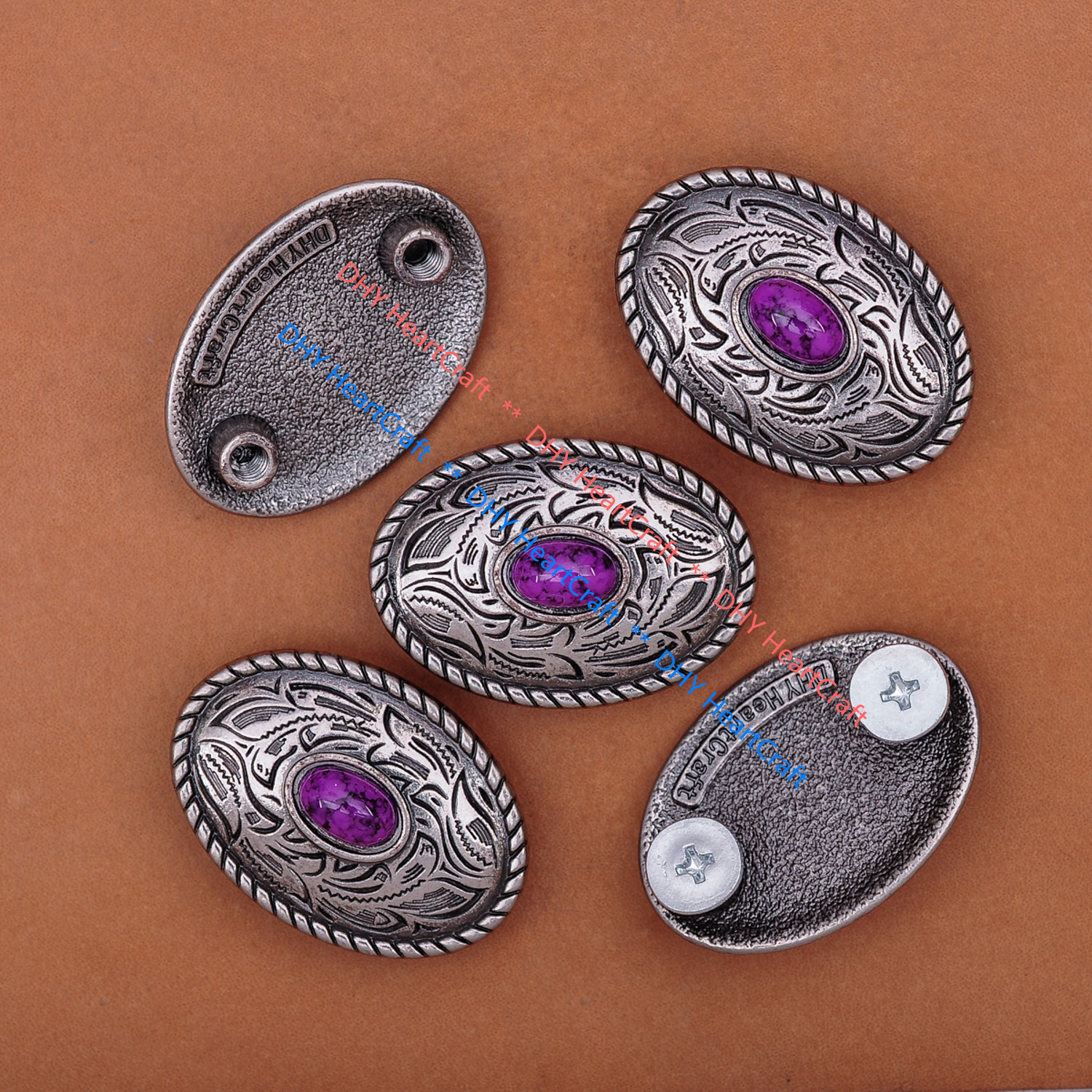 10X Retro Silver Turquoise Bag Handcraft Leathercraft Prairie Dust Oval Conchos