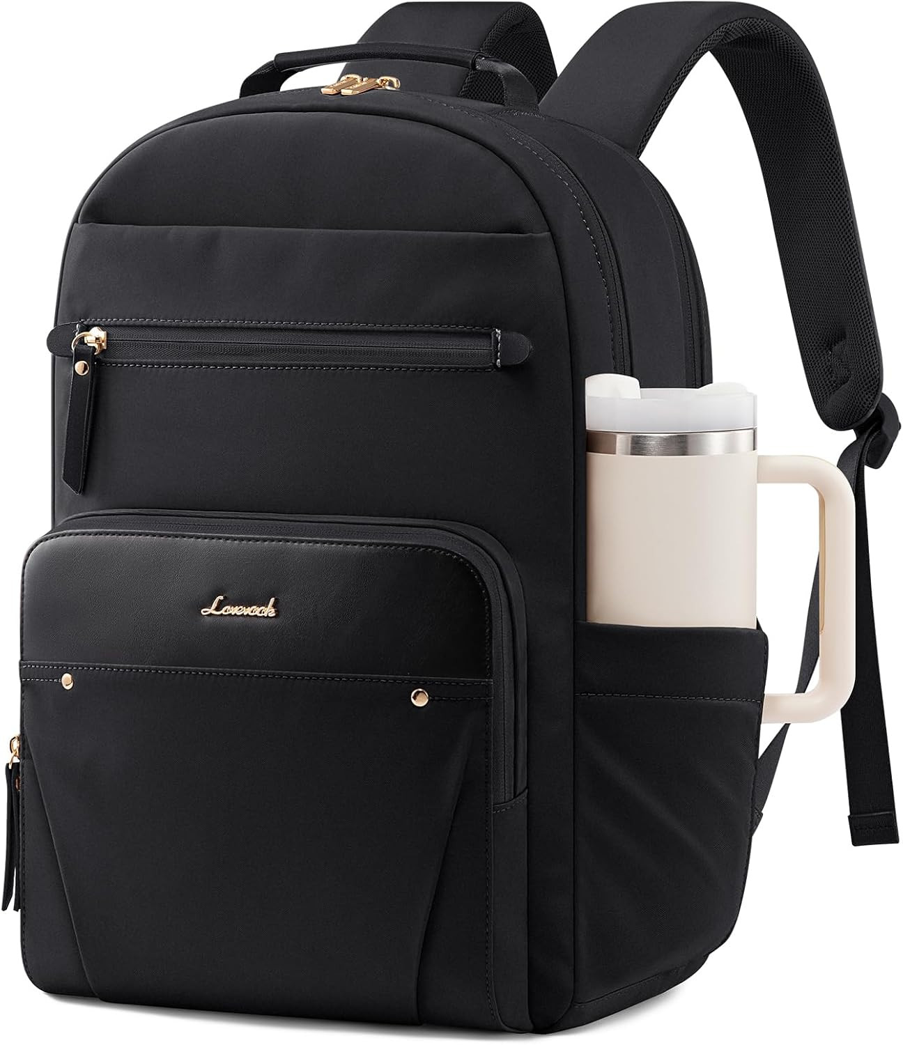 Laptop Backpack for Women with Leather Trim & Tumbler Pockets, 17.3" Work Backpa