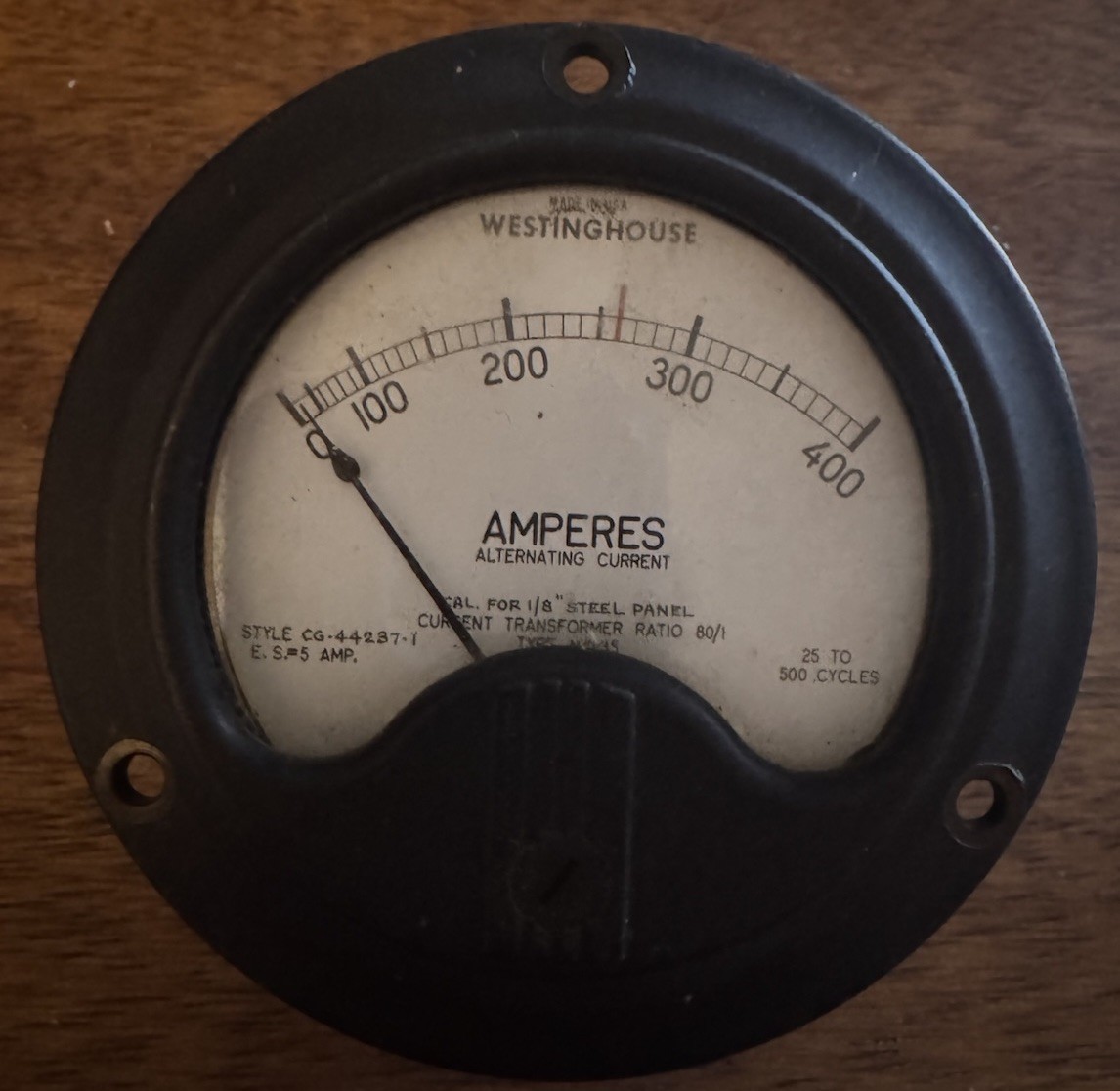 VTG Westinghouse Art Deco 0-400 Amperes AC Meter Gauge USA Not Tested