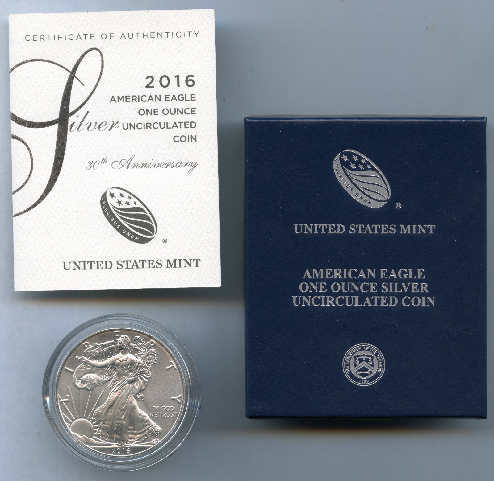 2016-W Burnished Silver Eagle 1 Oz 999 Coin $1 Uncirculated Box COA - JR333