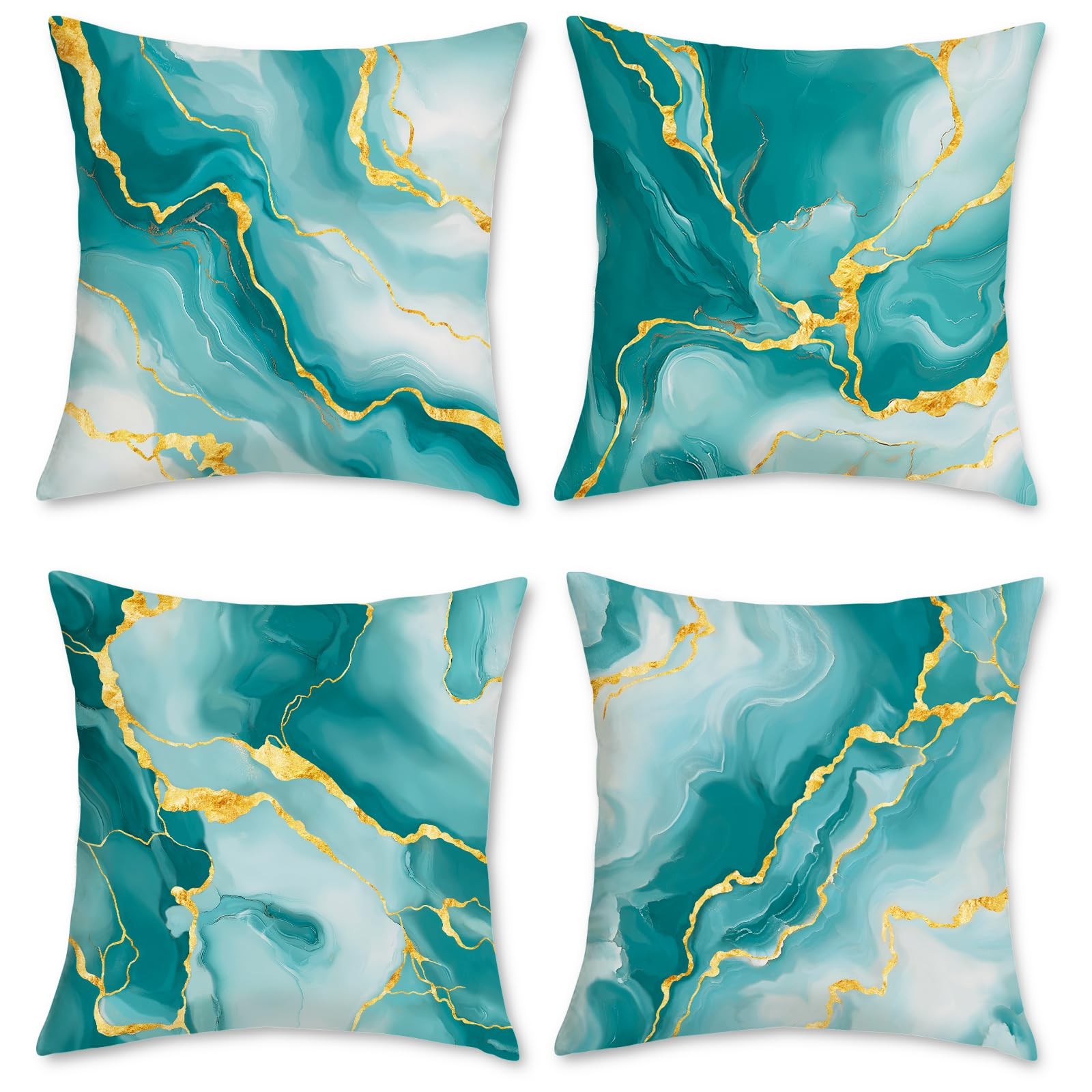 COZZSNUGE Turquoise Teal Marble Throw Pillow 18" x (Pack of 4),