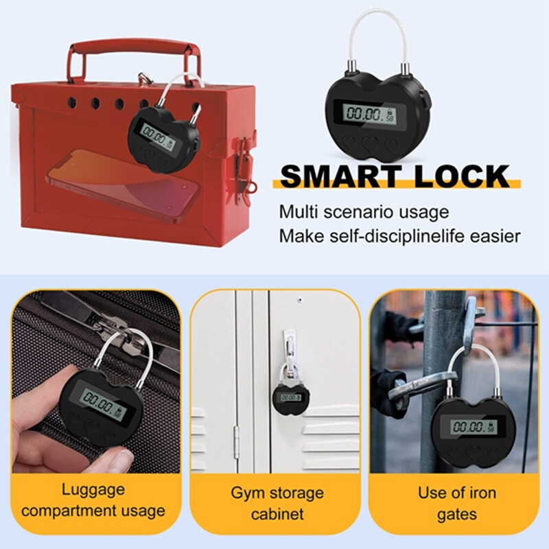 2X Black Time Locks LCD Display Time Lock Multifunction Travel Electronic Timer