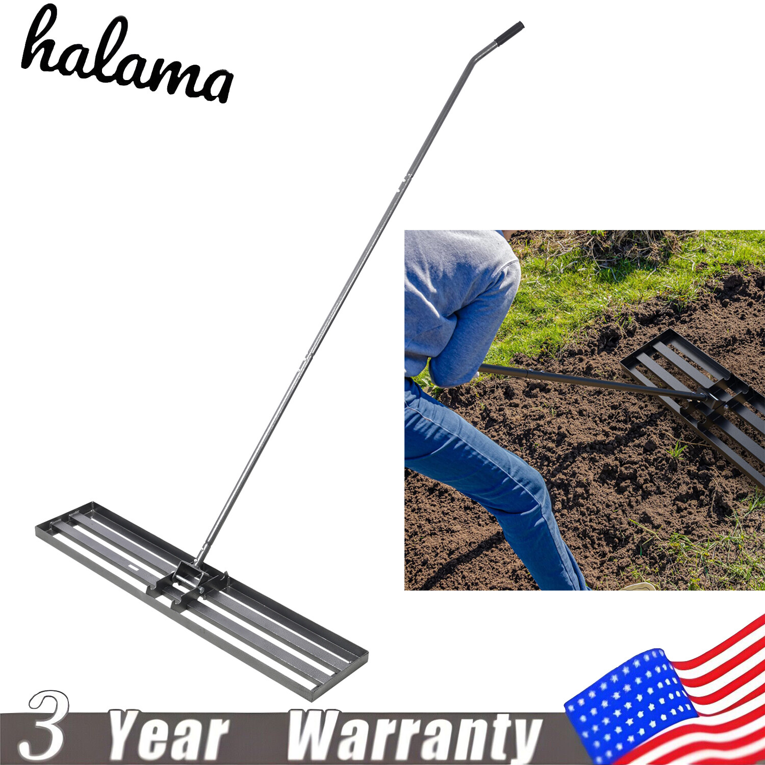 48"×10" Lawn Leveling Rake Leveling Tool Soil Sand Dirt Surfaces Fertilizer Yard