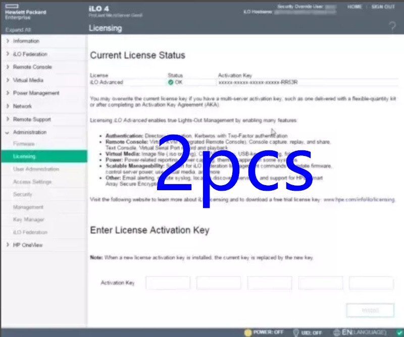 2pcs Lifetime Advanced License key for HPE iLO 2/iLO 3/iLO4/iLO5 Fast  shipping