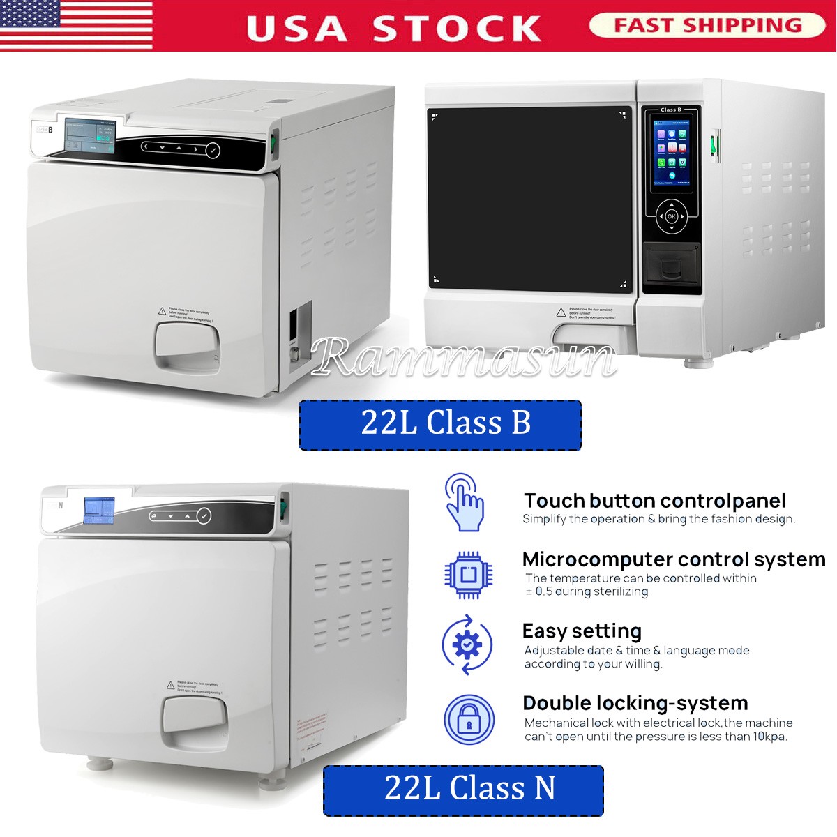 Autoclave Dental 22L Clase B/N con Impresora y Secado, Esterilizador Vapor