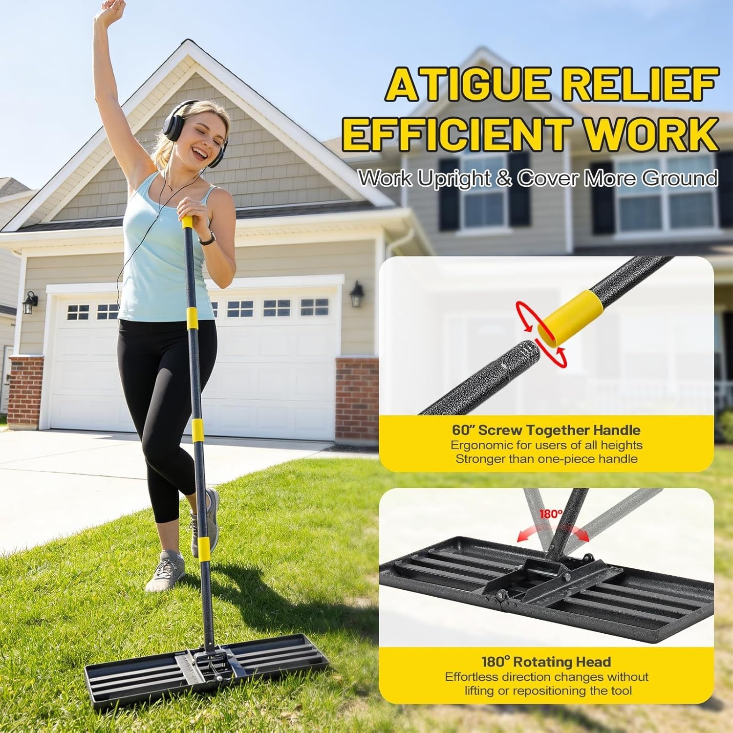 Professional Yard Level Tool, 30"x10" Large Ground Plate, 72" Extendable Handle